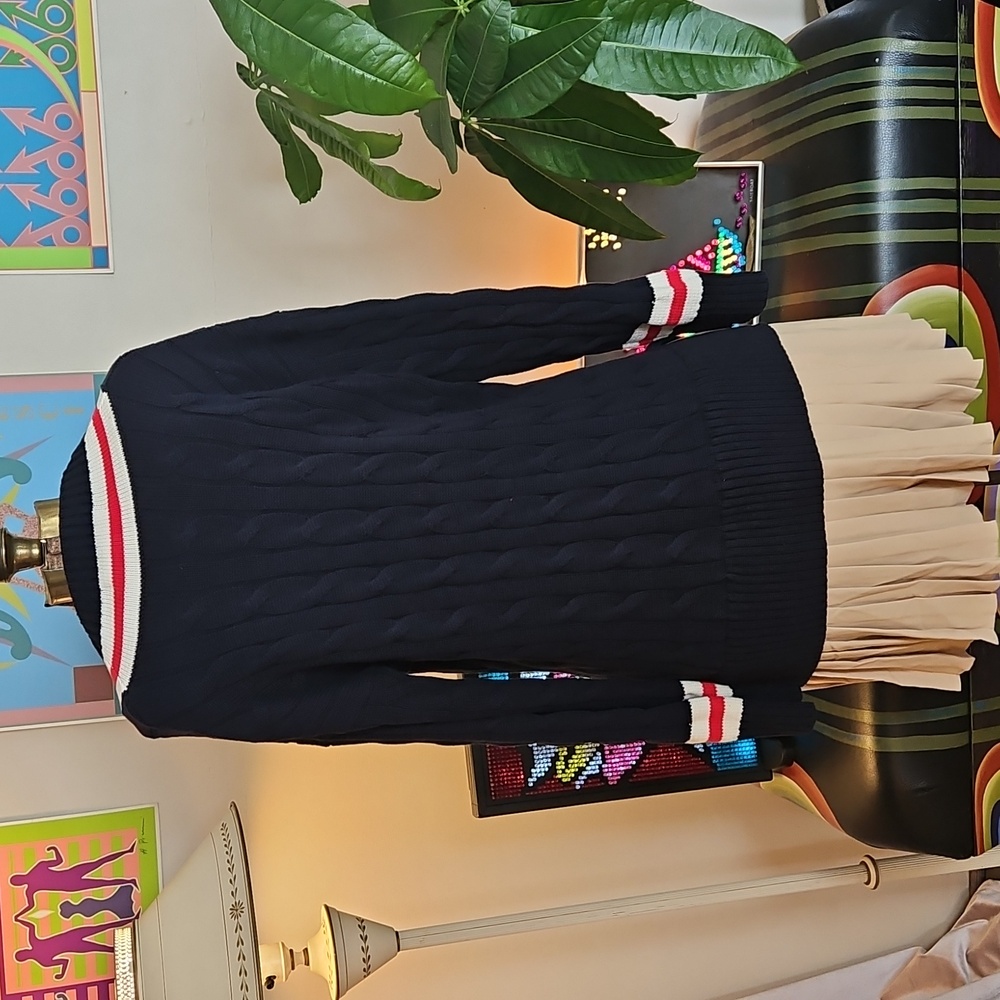NWT English Factory Navy Collegiate V-Neck Sweater Dress built in Pleat Skirt S - Picture 5 of 6